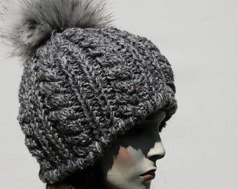 Fur Pompom Hat-Womens Beanies Pom-Fur Pompom-Knit Beanie Pom-Pom Pom Hat-Wool Pom Pom Hat-Chunky Knit Hat-Women Beanie-Womens Hats-Pom Hat