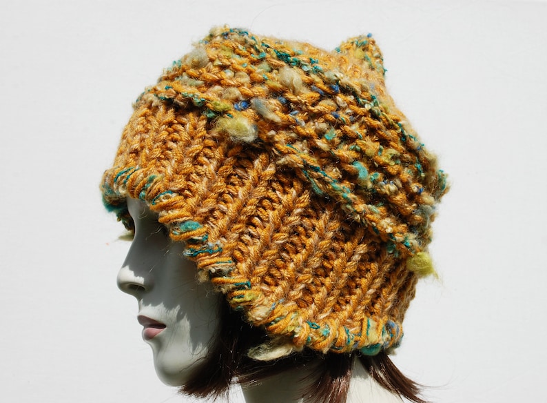Hand Knit Hat Women-Green Hat Women-Wool Beanie Hat-Warm Wool Winter Hat
