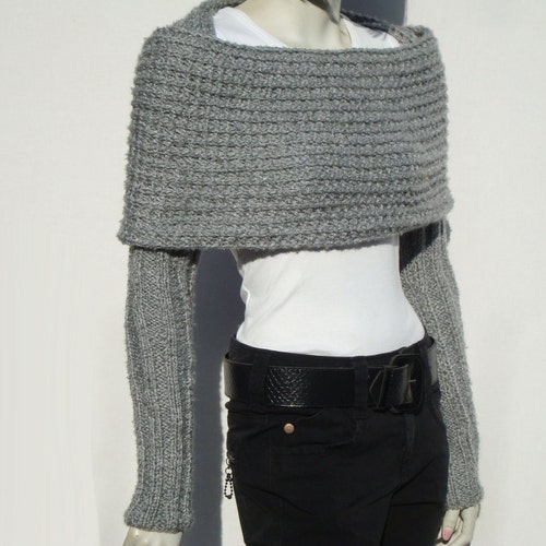 GreenCatStudio Shrugs-Knitted Shrug-Chunky Knit Shrug-Knitted Winter Shrug-Knit Shrug-Oversized Scarf Wrap-Womens Shrug-Long Sleeve Shrug-Chunky Knit