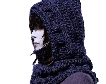 Chunky Wool Knit Hooded Scarf Wrap - Soft Cozy Winter Snood Cowl