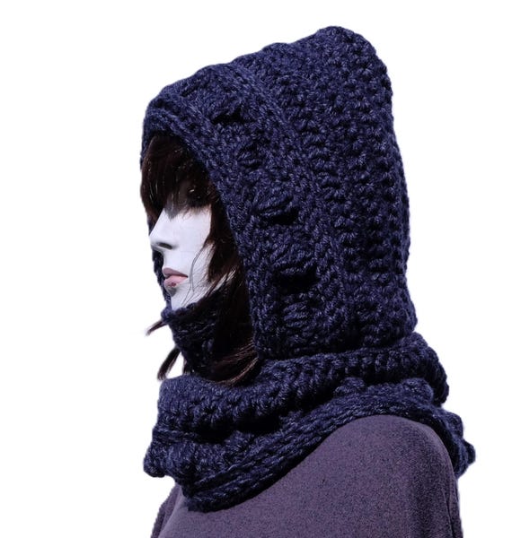 2 écharpes à Capuche Tricotées Pour Femmes - Chapeau Et écharpe 2 En 1 - En Polyester Doux - Couleurs Blanc Cassé Et Noir - Pour L'hiver Et Outdoor - 4