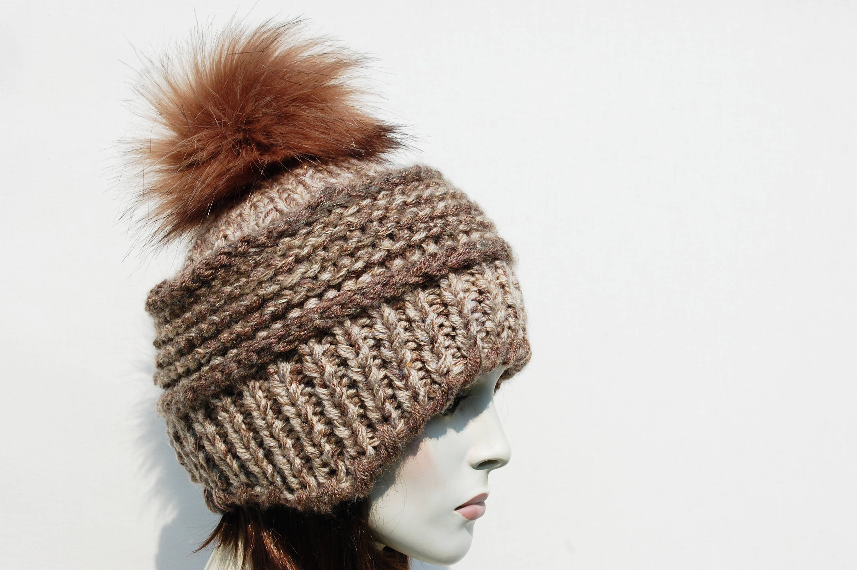 Trapper Hat Winter Soft Knit Beanie Ear Flaps Wool Lined Cozy Classic Womens Knit Trapper Hat main image 2