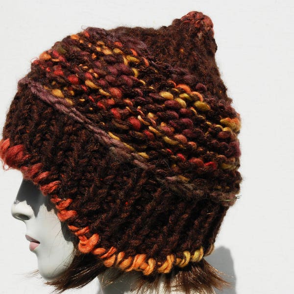 Wool beanie women-Chunky beanie-Winter hat ear flaps-Multicolor beanie-Knitted chunky hat
