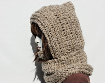 Hooded scarf women-Hooded cowl women-Chunky hood cowl-Wool hooded cowl-Warm hooded scarf