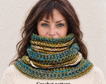 Patrón PDF para calentador de cuello a crochet - Bufanda tipo cuello con diagrama de puntos, 4 idiomas