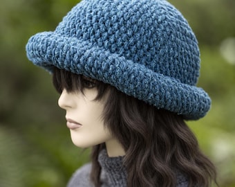 Chunky Crochet Brimmed Hat, Women's Winter Hat, Textured Cloche