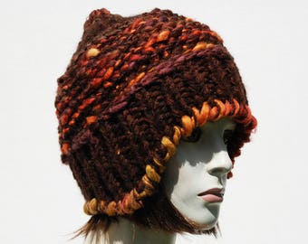 Multicolored Chunky Wool Beanie with Ear Flaps – Warm Winter Knit Hat for Women