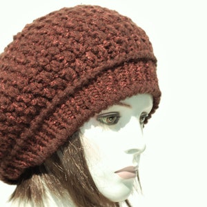 Womens knit beret-Wool beret for women-Hand knit beret-Slouchy beanie women-Brown hats