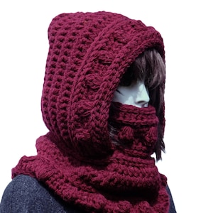 Crochet hooded scarf-Hooded cowl scarf-Hooded scarf women-Warm hooded scarf-Wool hooded scarf