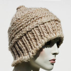 Womens Wool Hat- Knitted Chunky Hat- Beanie Hat Wool-Chunky Knit Beanie-Winter Hat Women-Wool Cble Knit Hat-Winter Hat Ear Flaps
