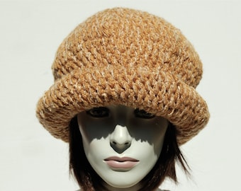 Crochet cloche hats-Chunky knit hat-Womens wool hat-Cable knit hat-Hand knit winter hat-Crochet chunky hat