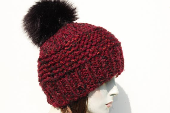 Chunky Knit Slouchy Beanie With Fur Pom Pom - Cozy Winter 