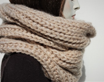 Knitted scarf large-Chunky knit infinity scarf-Chunky knit scarves-Hand knitted shawl-Head scarf