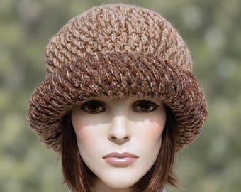 Crochet Cloche Hat for Women, Chunky Winter Hat, Wool Blend Hat