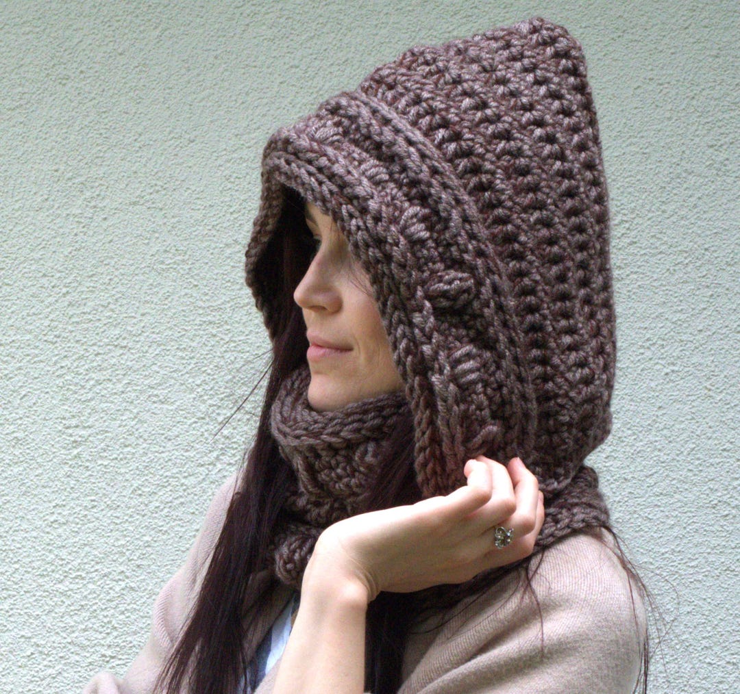 Warm Chunky Knit Women's Crochet Hooded Wool Cowl Scarf - Etsy