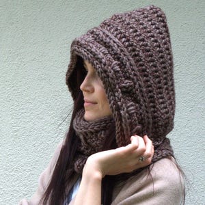 Warm Chunky Knit Women's Crochet Hooded Wool Cowl Scarf