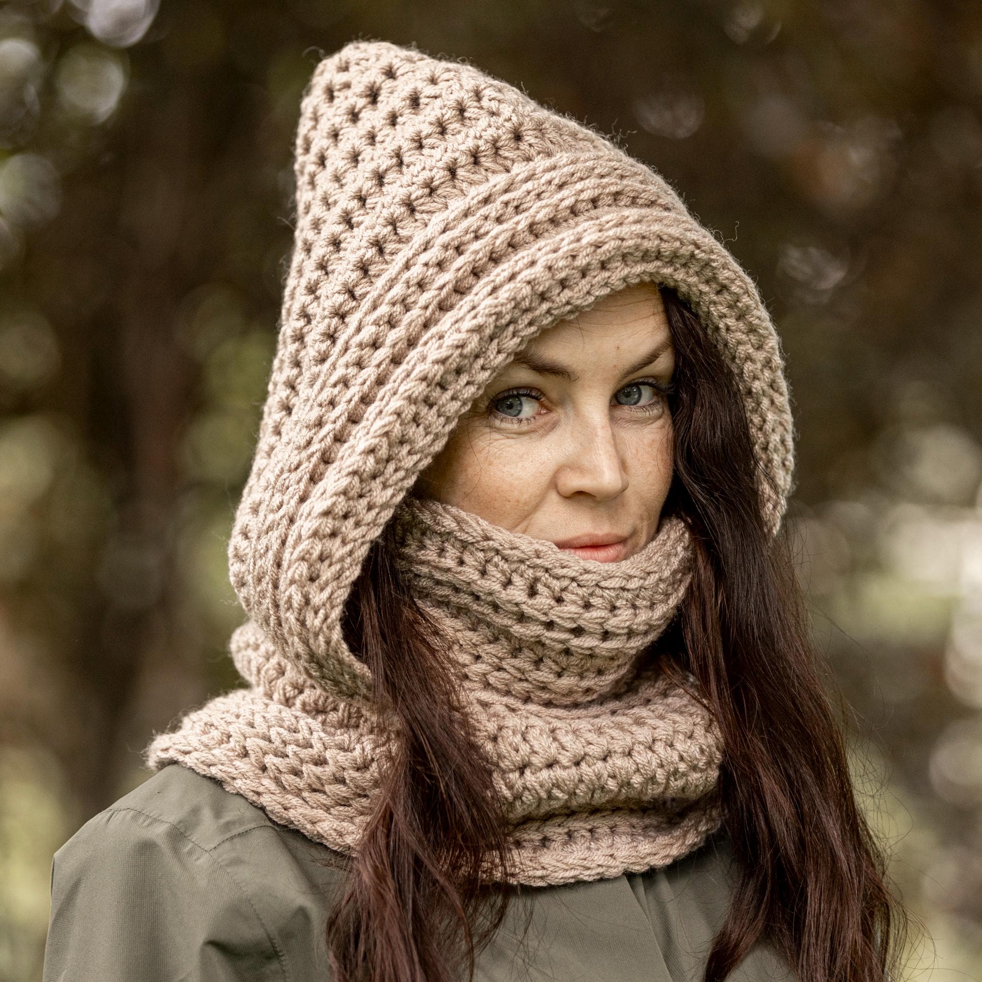 Wool Blend Balaclava Hooded Scarf Beanie Knit Hat Versatile Winter Wear Yirtree Winter Fleece Hood Ski Mask Knit Hat Face Mask with  main image 3