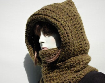 Knitted hood scarf-Tube scarf-Hooded scarf women-Scarf chunky wool-Cowl scarf hood