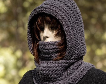 Wool Hooded Balaclava Scarf – Chunky Crochet Winter Cowl for Women