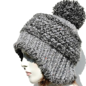 Womens Beanie Pom-Super Chunky Knit-Earflap Hat-Pom Pom Hat-Knit Chunky Beanie-Earmuffs Hat-Warm Hat-Winter Hat-Chunky Knit Pom Hat