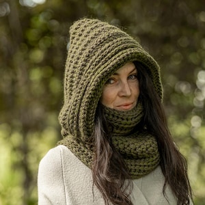 Écharpe à capuche confortable en laine de mohair épaisse : tricoté à la main pour une mode chaude hivernale