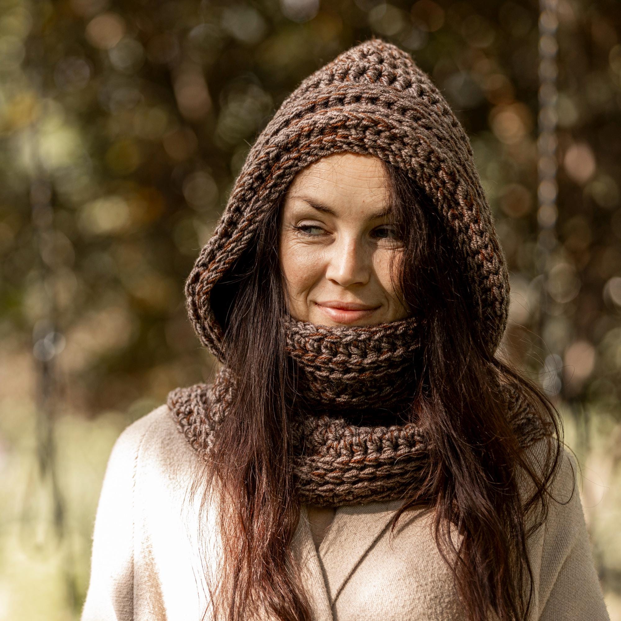 Wool Hooded Balaclava Scarf – Chunky Crochet Winter Cowl for Women