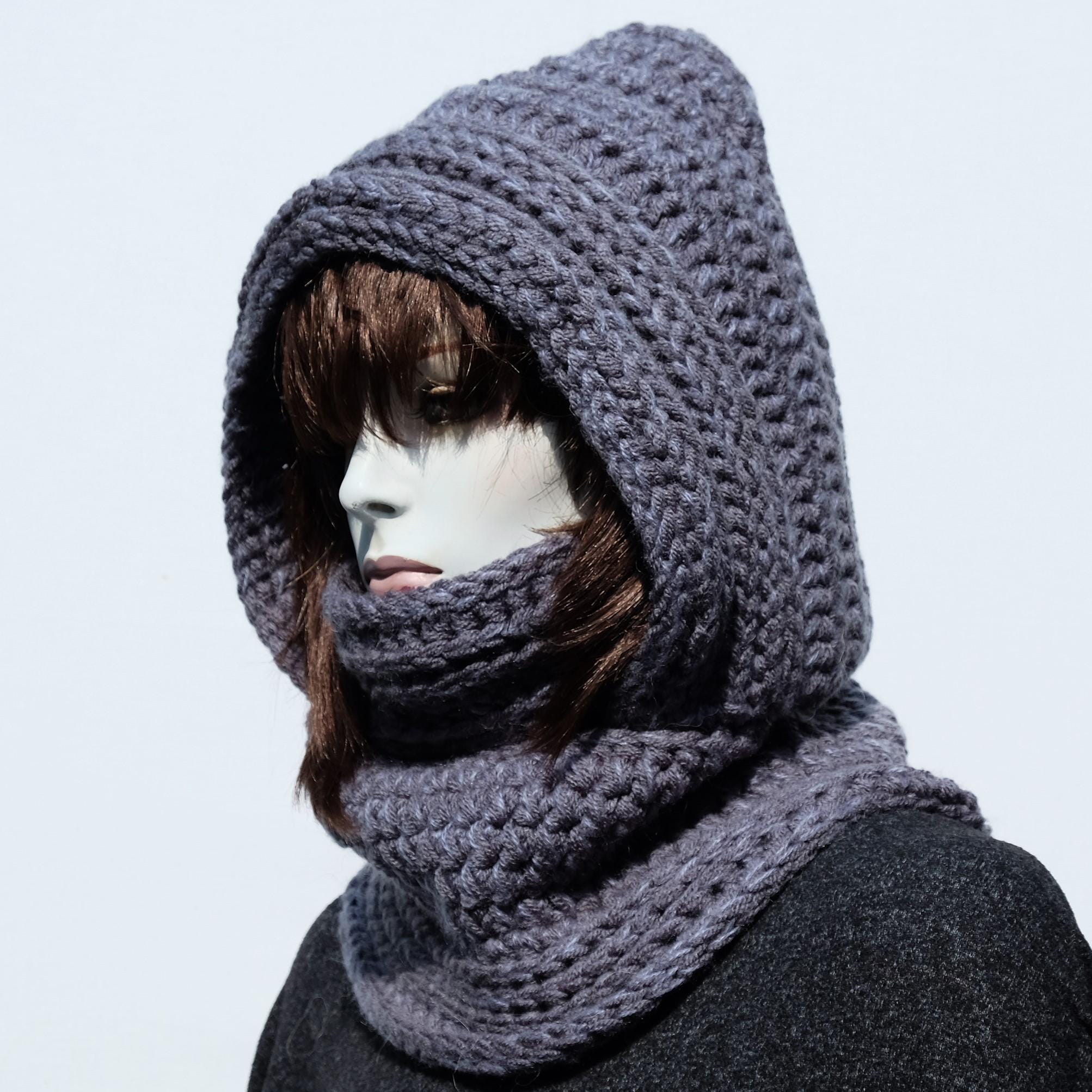 Sciarpa Con Cappuccio Donna In Lana 80% - Made In Italy, Paraorecchie E Scaldacollo, Unica Misura 205x30 Cm