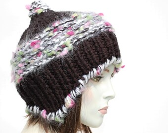 Hats with earflaps-Chunky knit beanie-Wool hats for women-Wool beanie women-Hand knit winter hat-Cable knit hat