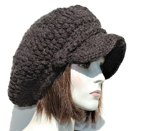 Newsboy cap women, Crochet newsboy hat, Newsboy hat women, Chunky hat women, Wool slouchy hat