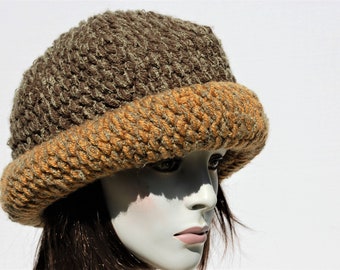 Chapéu cloche de lã - Chapéu de lã feminino - Chapéus cloche femininos - Chapéu de malha grossa - Chapéus de lã para mulheres - Chapéu cloche feminino