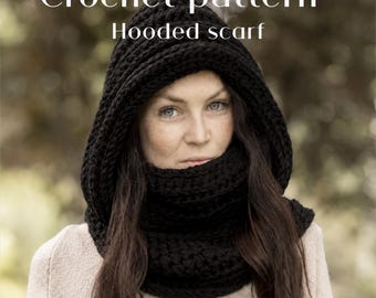 Chunky Crochet Hooded Cowl Pattern, Intermediate Winter Scarf Tutorial (PDF Download English / Deutsch /French/ Spain )