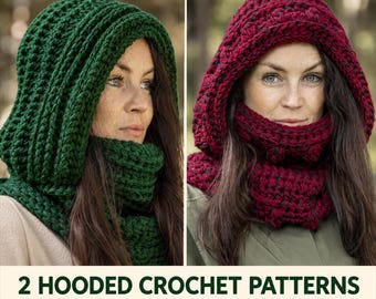 Hooded Scarf and Hooded Cowl Crochet Pattern Bundle, 2 PDF Designs, Instant Download