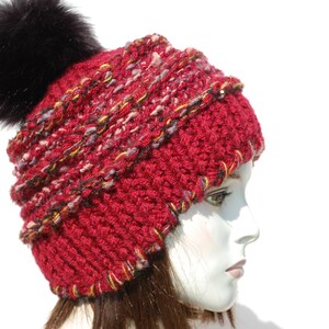 Chunky knit beanie Winter pom pom hat Womens wool hat Wool beanie women Knitted chunky hat