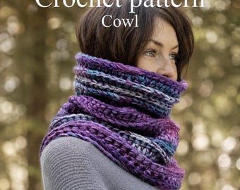 Crochet Neck Warmer Pattern PDF - Cowl Snood Scarf with Stitch Chart, 4 Languages
