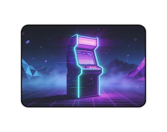 Retro Neon Arcade Desk Mat - Vaporwave Gaming Mouse Pad