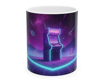 Arcade Neon Mug - Retro 80s Vaporwave Ceramic Coffee Cup