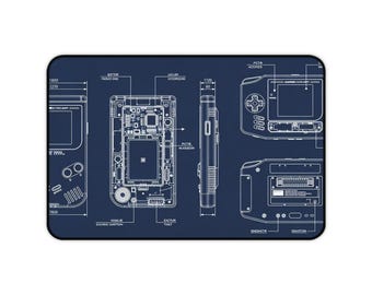 Vintage Blueprint Desk Mat - Retro Console Schematic Mouse Pad - Tech Collector Office Decor