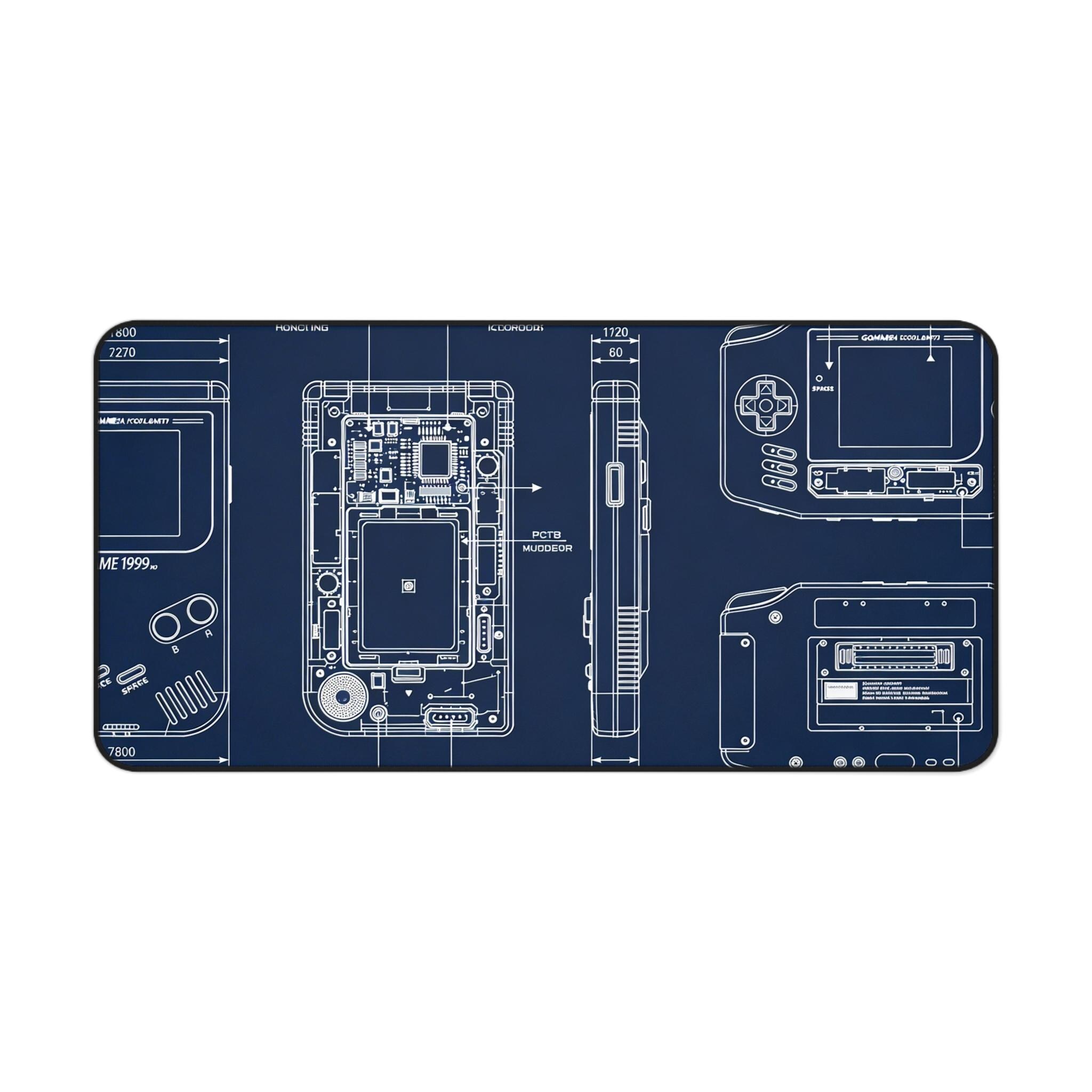 Blueprint Table Mat Vintage Blueprint Desk Mat - Retro Console Schematic Mouse Pad - Tech ...