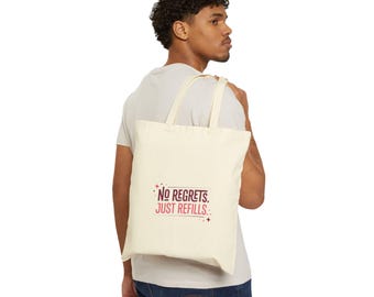 Funny Wine Tote Bag, No Regrets Just Refills Canvas Bag, Eco-Friendly Wine Lover Gift, Cute Aesthetic Grocery Tote, Bachelorette Party Tote