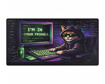 Im In Your Fridge - Cyber-Security Cat Desk Mat - Pixel Art Hacker Mouse Pad