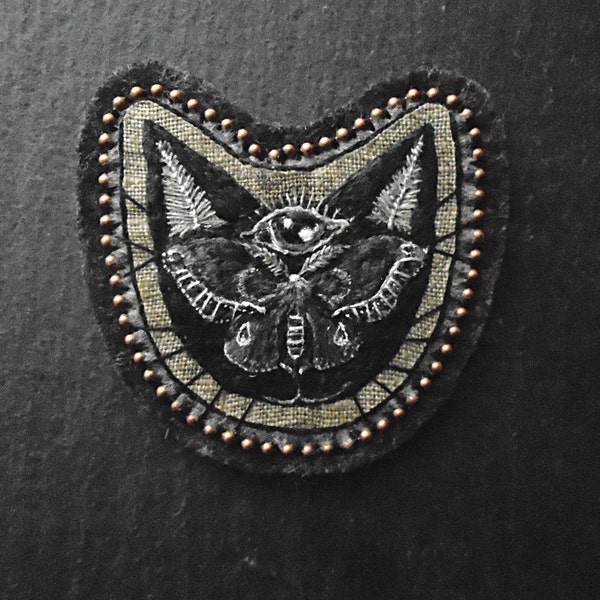Patch - Black Cat Patch - Moth Patch - Hand Embroidered Patch - Cat Patch - Sleeping Cat Patch - All Seeing Eye Patch