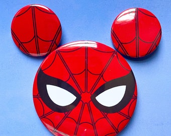 Hidden Mickey Spider man inspired pin back button set