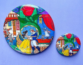 Stain glass Beauty & the Beast inspired "3 button