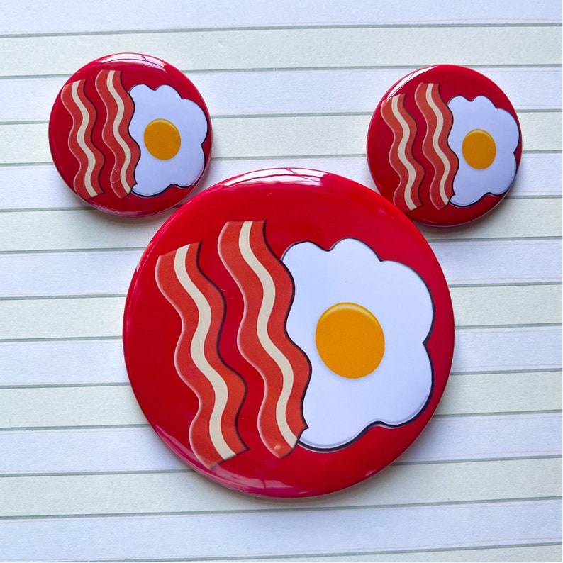 Hidden Mickey Bacon and Eggs Pin Back Button Set - Etsy