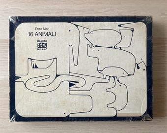 Complete Boxed 16 Animali Puzzle Set by Enzo Mari for Danesse