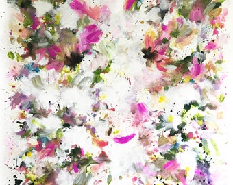 Dipinto acrilico floreale astratto su tela, 40 x 40 pollici