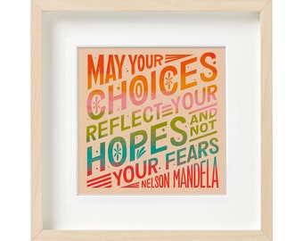 Lámina artística con cita de Nelson Mandela: Decoración de pared con tipografía colorida (descarga digital)