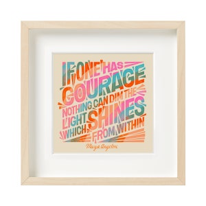Maya Angelou, Cita sobre el coraje, Póster tipográfico, Arte mural de galería, Arte mural con arcoíris, Citas sobre mujeres, Arte mural con citas inspiradoras