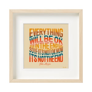 Retro Decor Print, John Lennon, Happy Quotes Art, Gallery Wall art, Typographic Poster, Colorful Art, Quotes Wall Art, Beatles Wall art