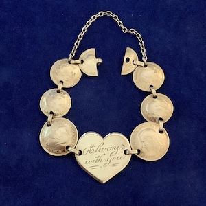 1940s Australia Silver Coin Bracelet 6 inch Three and Six Pence